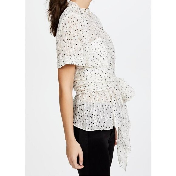 Rebecca Taylor Women's Size US6 Small Snow Combo White Black Star Blouse Tie Top - Picture 3 of 10